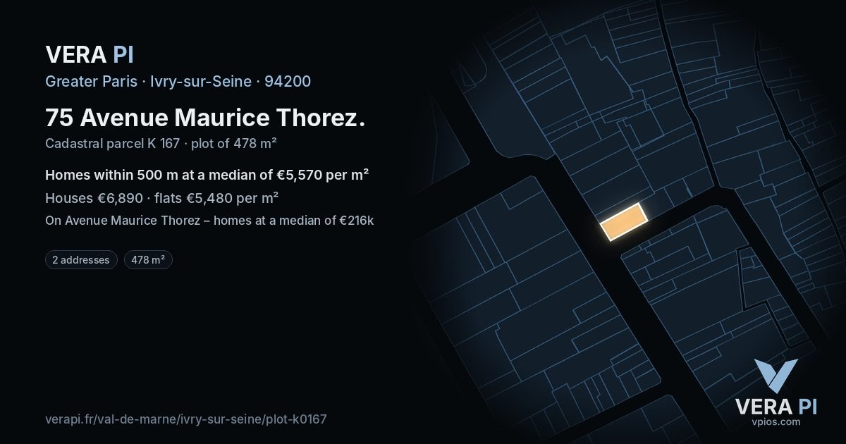 75 Avenue Maurice Thorez, Ivry-sur-Seine at night – the plot lit, the parcels around coloured by the prices near them