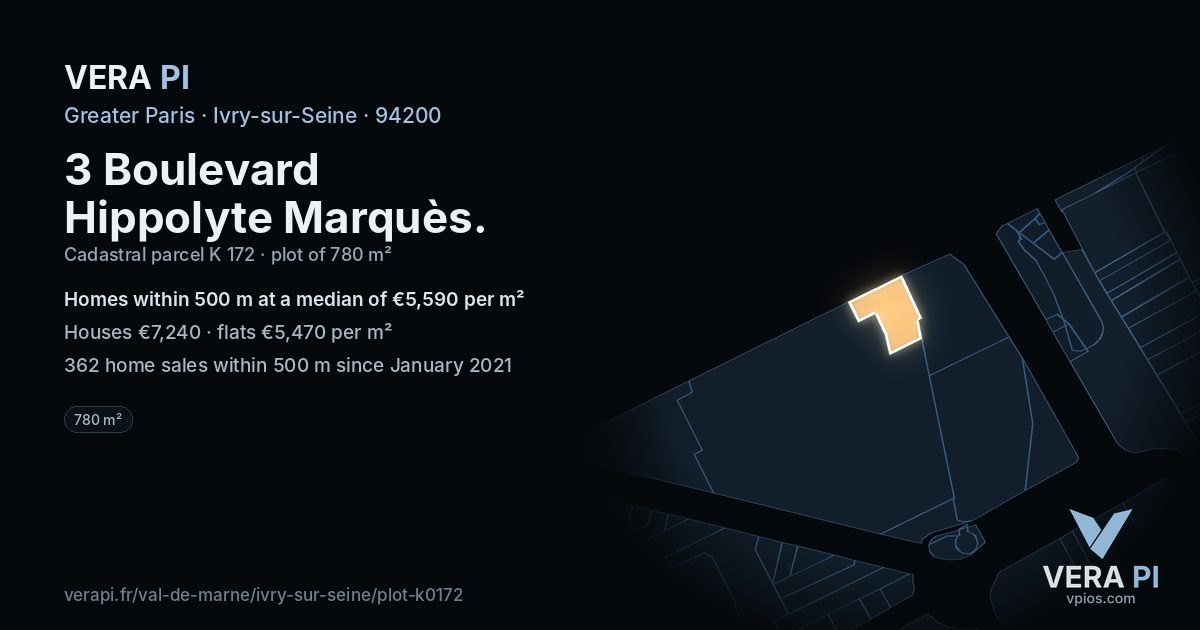 3 Boulevard Hippolyte Marquès, Ivry-sur-Seine at night – the plot lit, the parcels around coloured by the prices near them
