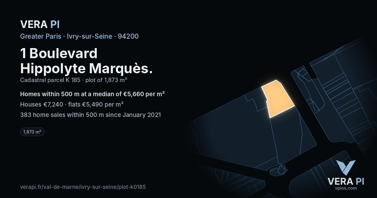 1 Boulevard Hippolyte Marquès, Ivry-sur-Seine at night – the plot lit, the parcels around coloured by the prices near them