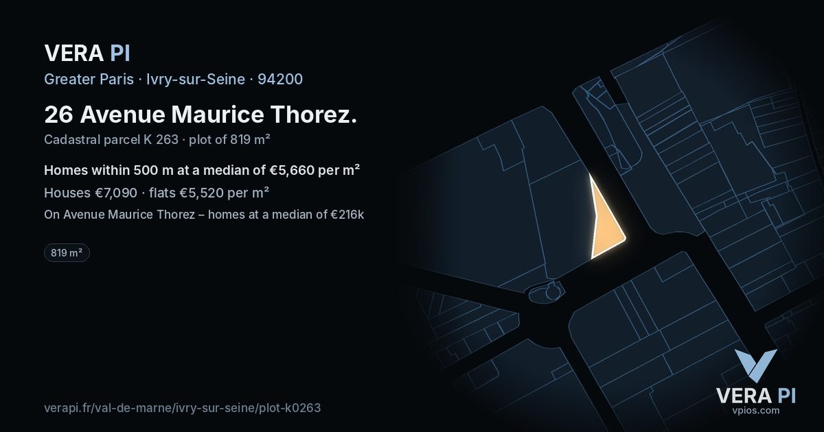 26 Avenue Maurice Thorez, Ivry-sur-Seine at night – the plot lit, the parcels around coloured by the prices near them