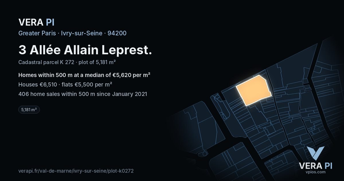 3 Allée Allain Leprest, Ivry-sur-Seine at night – the plot lit, the parcels around coloured by the prices near them