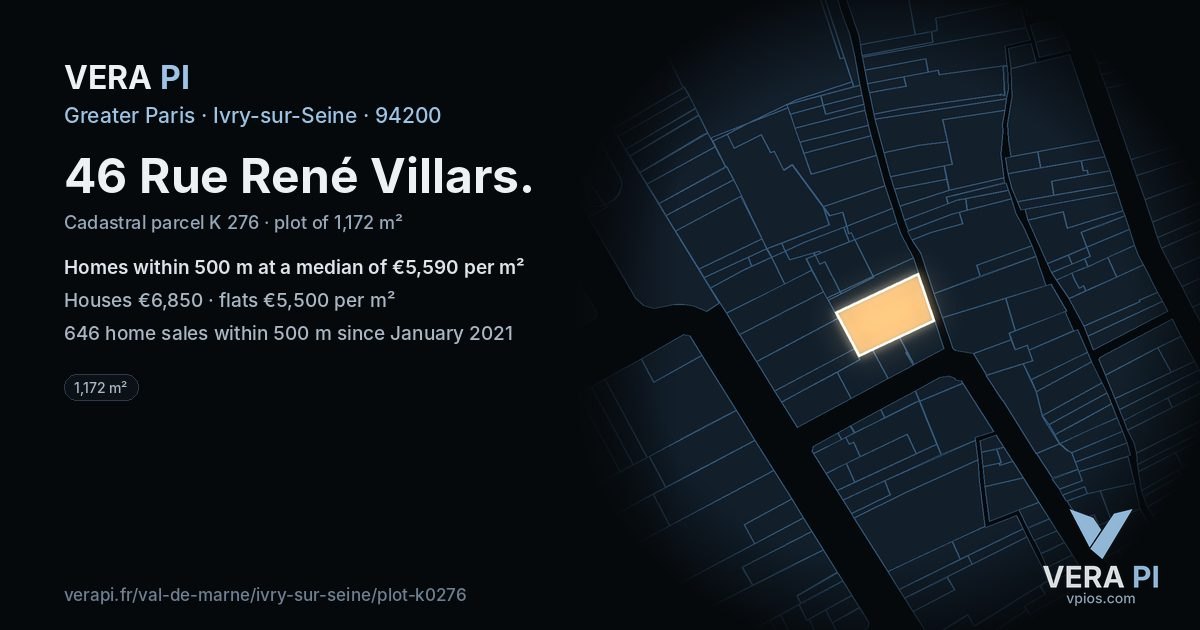 46 Rue René Villars, Ivry-sur-Seine at night – the plot lit, the parcels around coloured by the prices near them