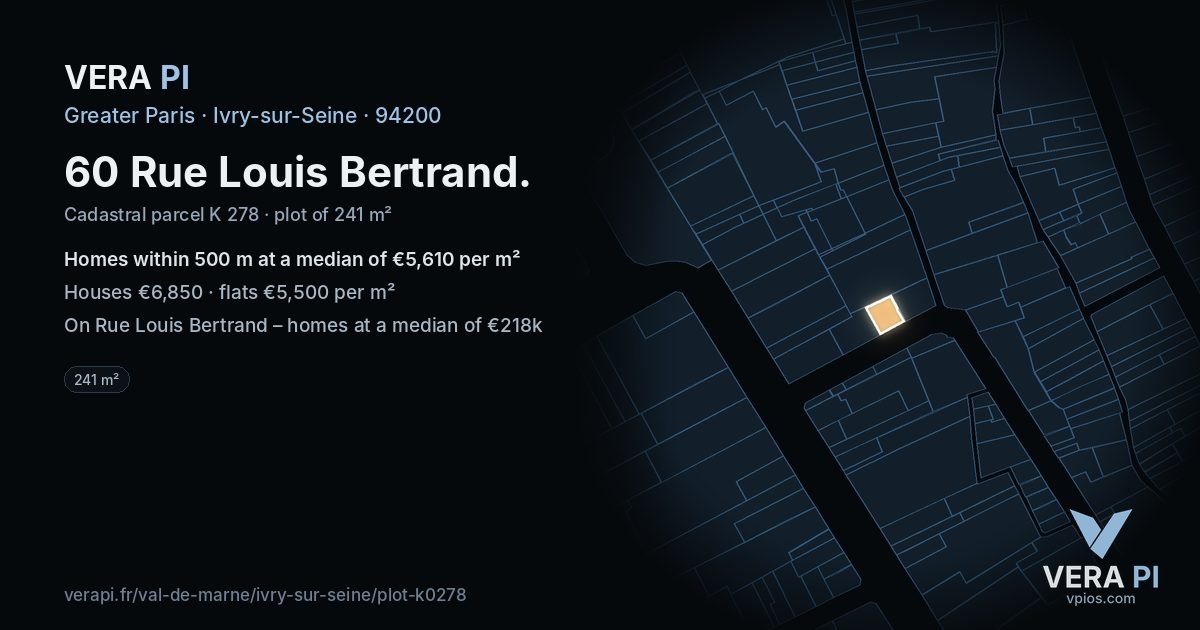 60 Rue Louis Bertrand, Ivry-sur-Seine at night – the plot lit, the parcels around coloured by the prices near them