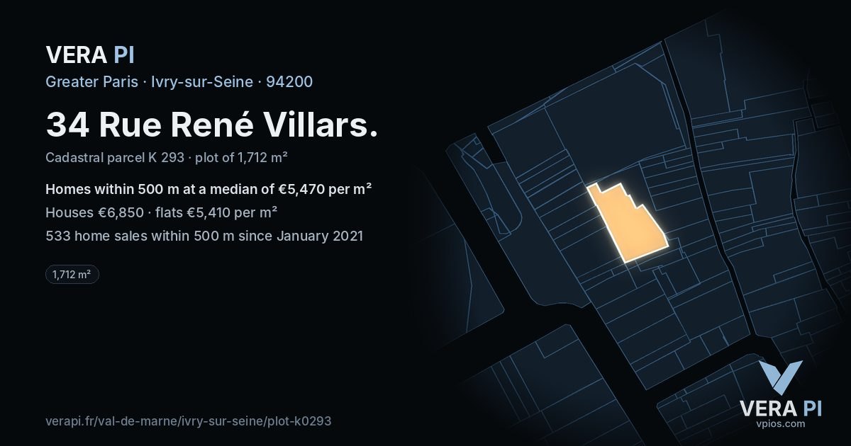 34 Rue René Villars, Ivry-sur-Seine at night – the plot lit, the parcels around coloured by the prices near them
