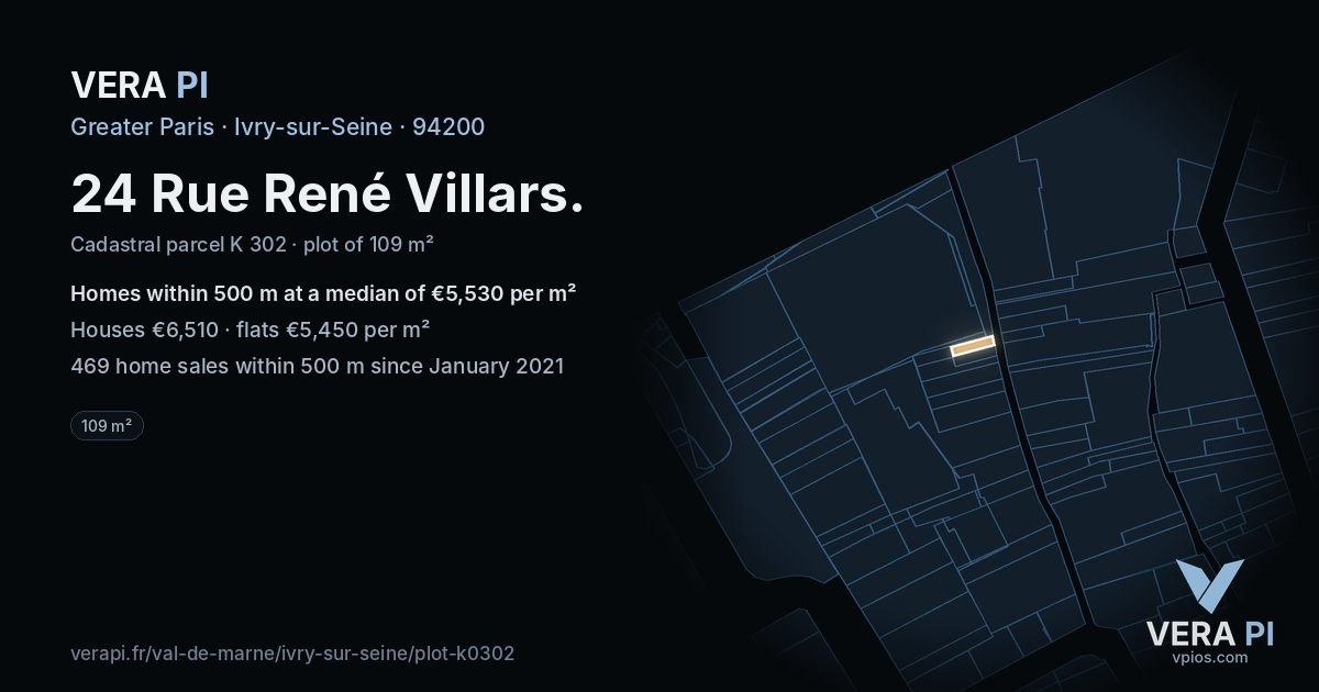 24 Rue René Villars, Ivry-sur-Seine at night – the plot lit, the parcels around coloured by the prices near them