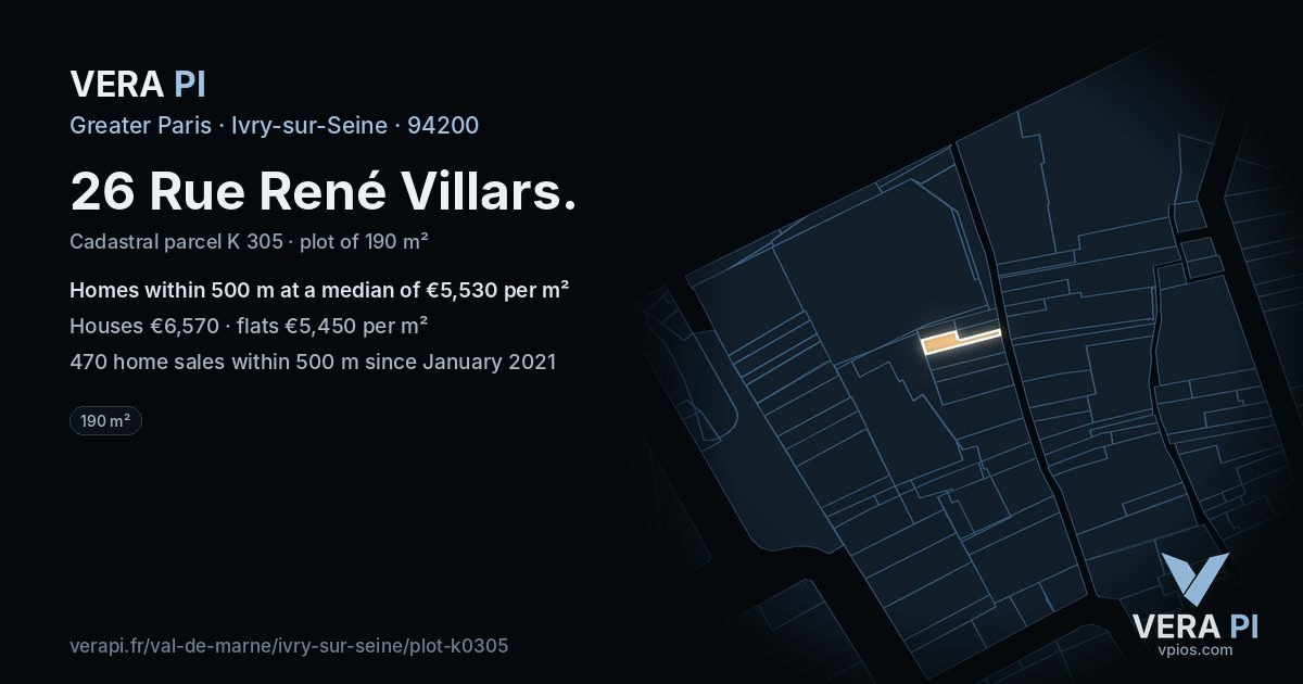 26 Rue René Villars, Ivry-sur-Seine at night – the plot lit, the parcels around coloured by the prices near them