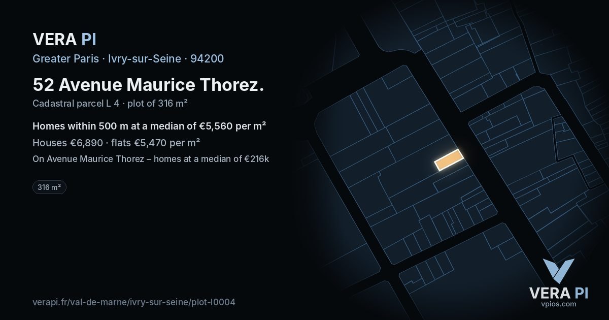 52 Avenue Maurice Thorez, Ivry-sur-Seine at night – the plot lit, the parcels around coloured by the prices near them