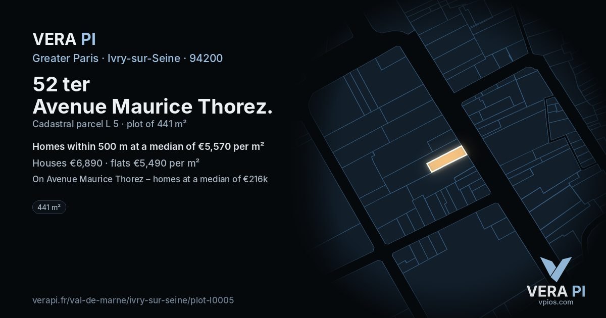 52 ter Avenue Maurice Thorez, Ivry-sur-Seine at night – the plot lit, the parcels around coloured by the prices near them