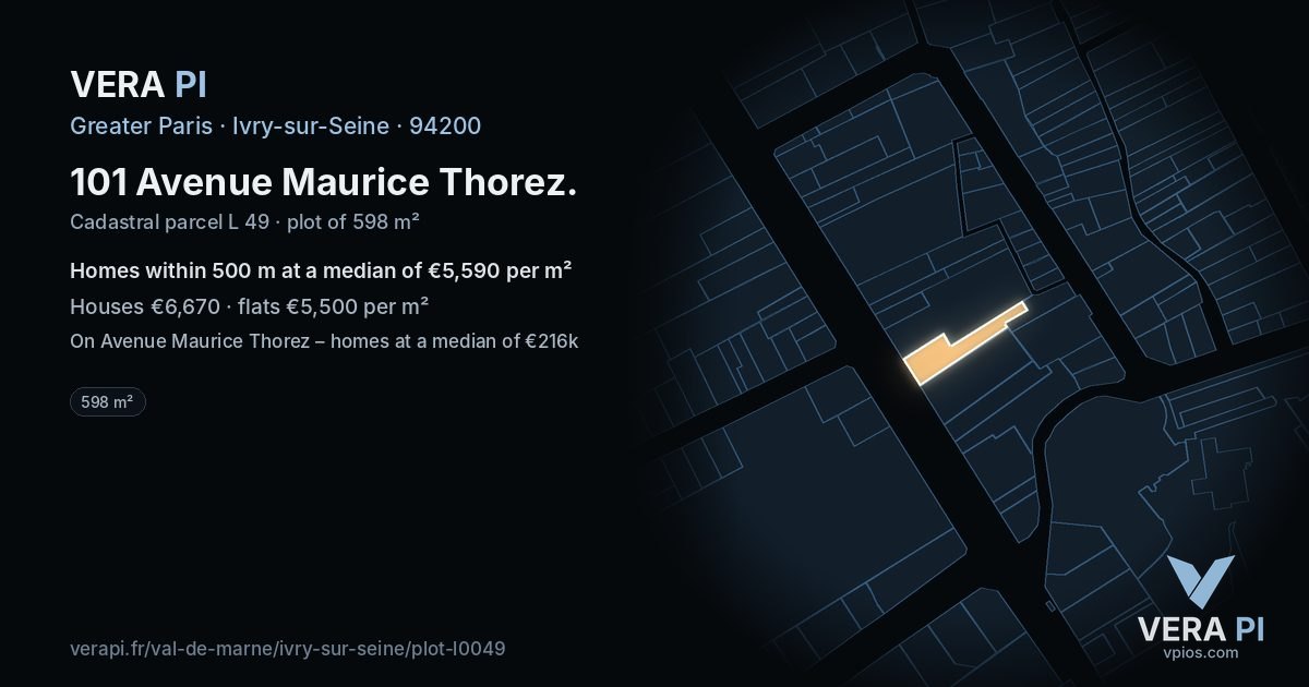 101 Avenue Maurice Thorez, Ivry-sur-Seine at night – the plot lit, the parcels around coloured by the prices near them