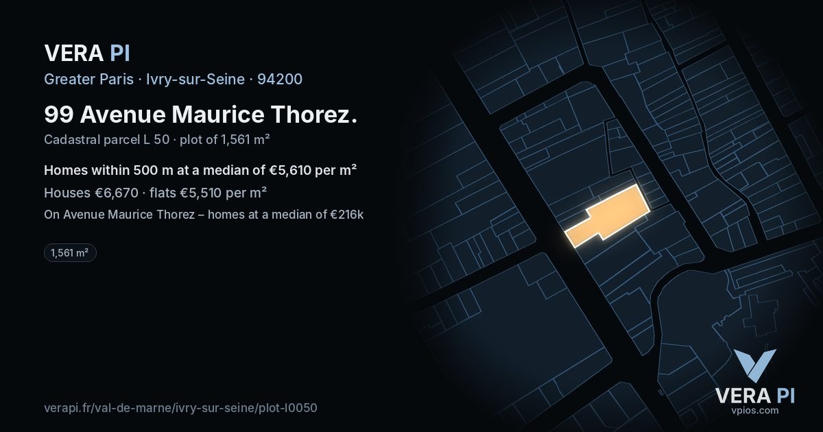 99 Avenue Maurice Thorez, Ivry-sur-Seine at night – the plot lit, the parcels around coloured by the prices near them