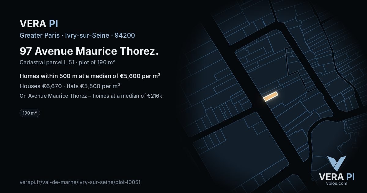 97 Avenue Maurice Thorez, Ivry-sur-Seine at night – the plot lit, the parcels around coloured by the prices near them