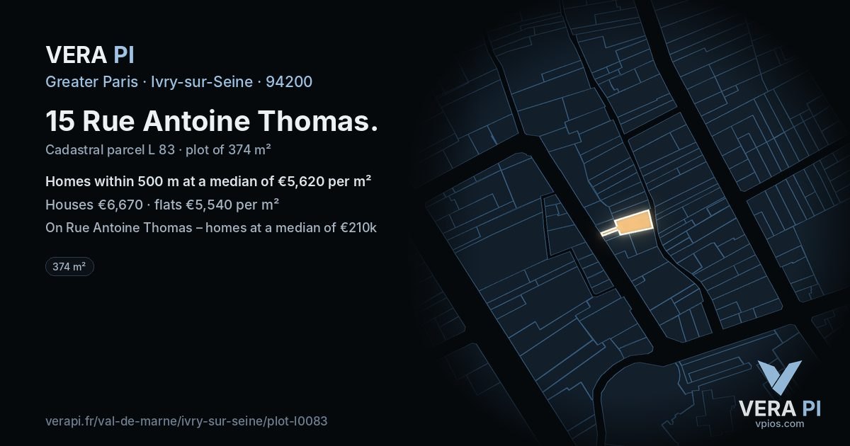 15 Rue Antoine Thomas, Ivry-sur-Seine at night – the plot lit, the parcels around coloured by the prices near them