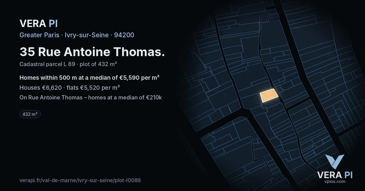 35 Rue Antoine Thomas, Ivry-sur-Seine at night – the plot lit, the parcels around coloured by the prices near them
