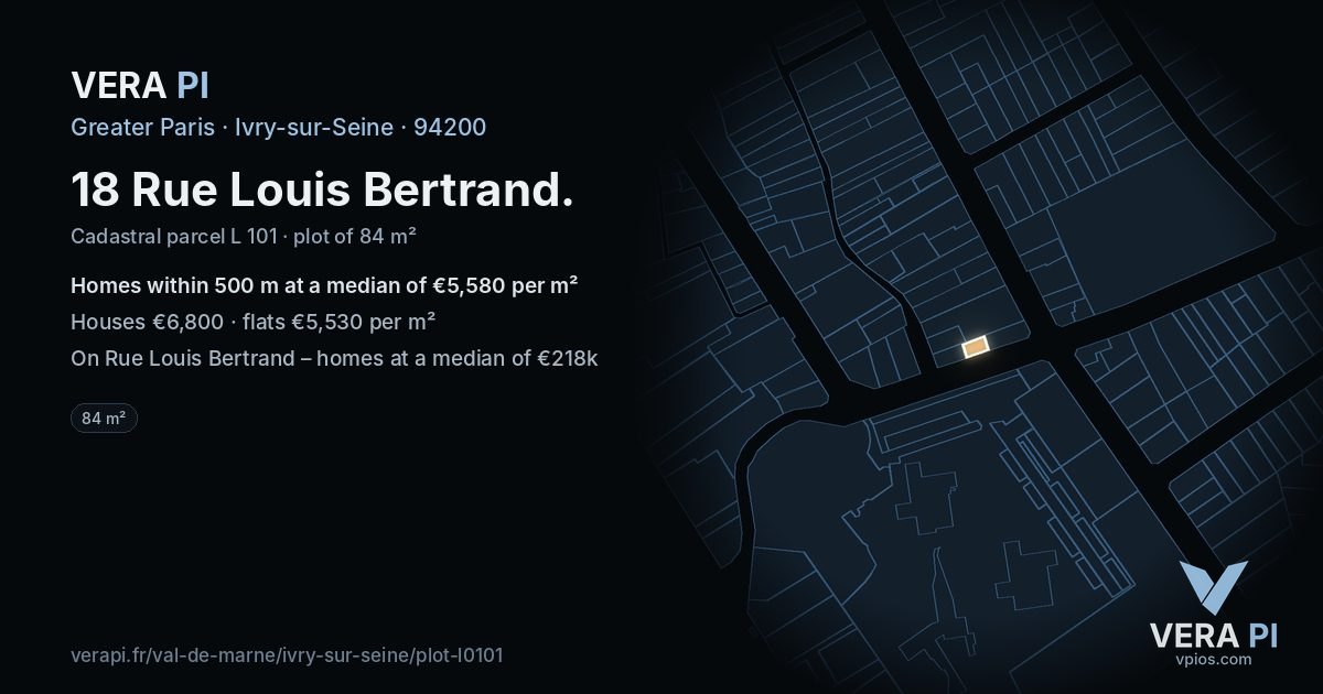 18 Rue Louis Bertrand, Ivry-sur-Seine at night – the plot lit, the parcels around coloured by the prices near them