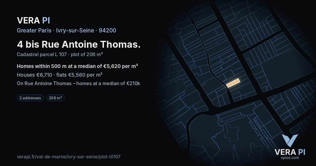 4 bis Rue Antoine Thomas, Ivry-sur-Seine at night – the plot lit, the parcels around coloured by the prices near them