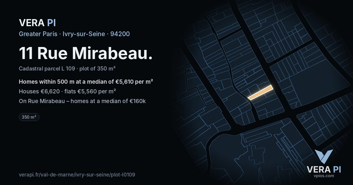 11 Rue Mirabeau, Ivry-sur-Seine at night – the plot lit, the parcels around coloured by the prices near them