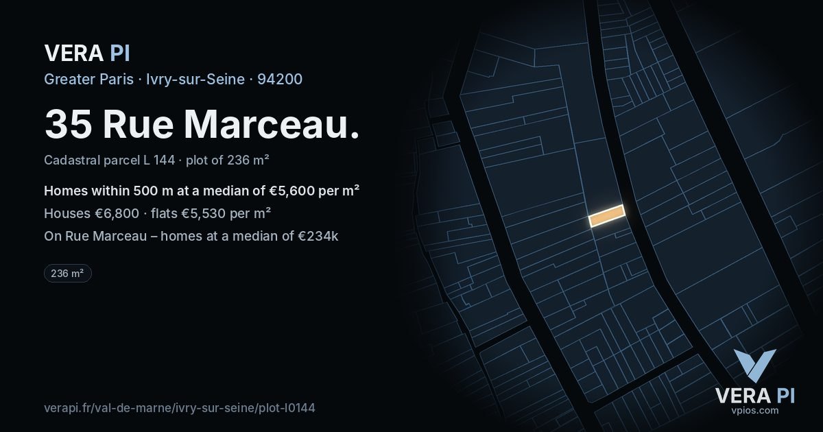35 Rue Marceau, Ivry-sur-Seine at night – the plot lit, the parcels around coloured by the prices near them
