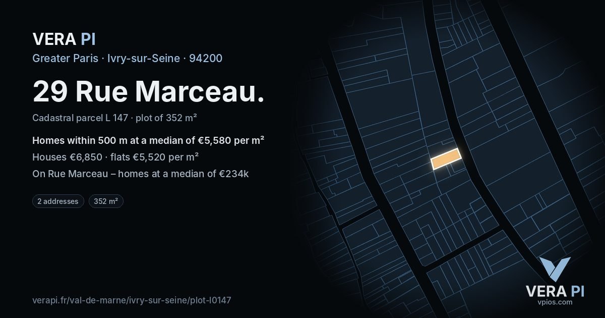 29 Rue Marceau, Ivry-sur-Seine at night – the plot lit, the parcels around coloured by the prices near them