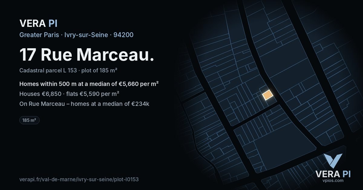 17 Rue Marceau, Ivry-sur-Seine at night – the plot lit, the parcels around coloured by the prices near them