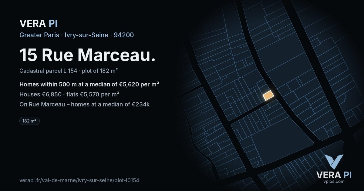 15 Rue Marceau, Ivry-sur-Seine at night – the plot lit, the parcels around coloured by the prices near them