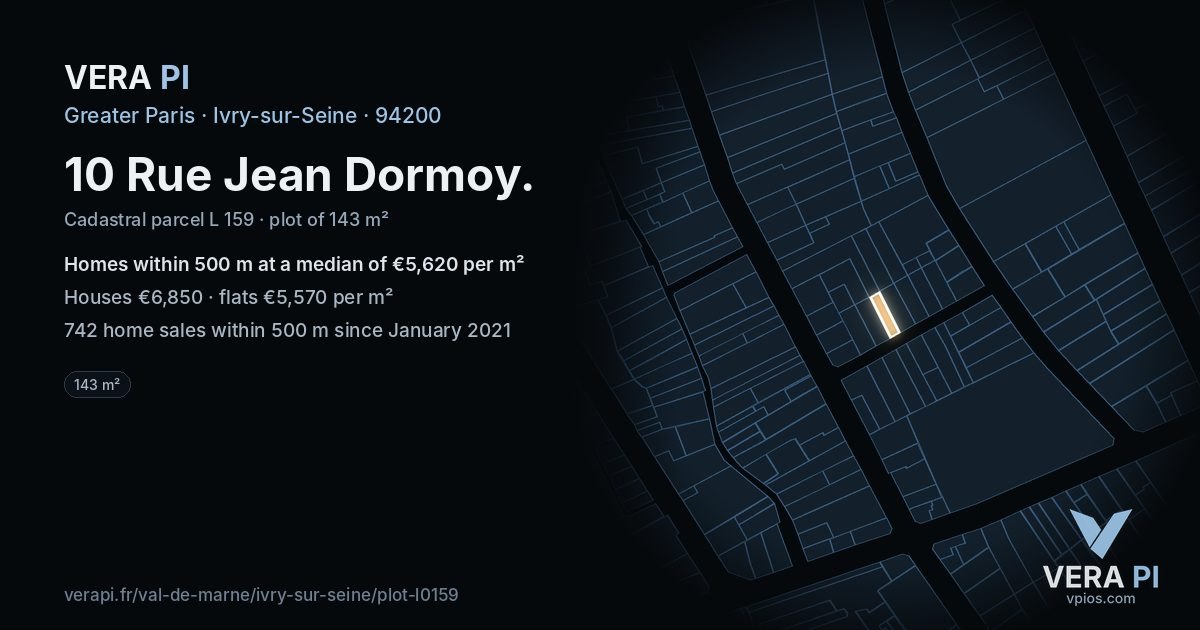 10 Rue Jean Dormoy, Ivry-sur-Seine at night – the plot lit, the parcels around coloured by the prices near them