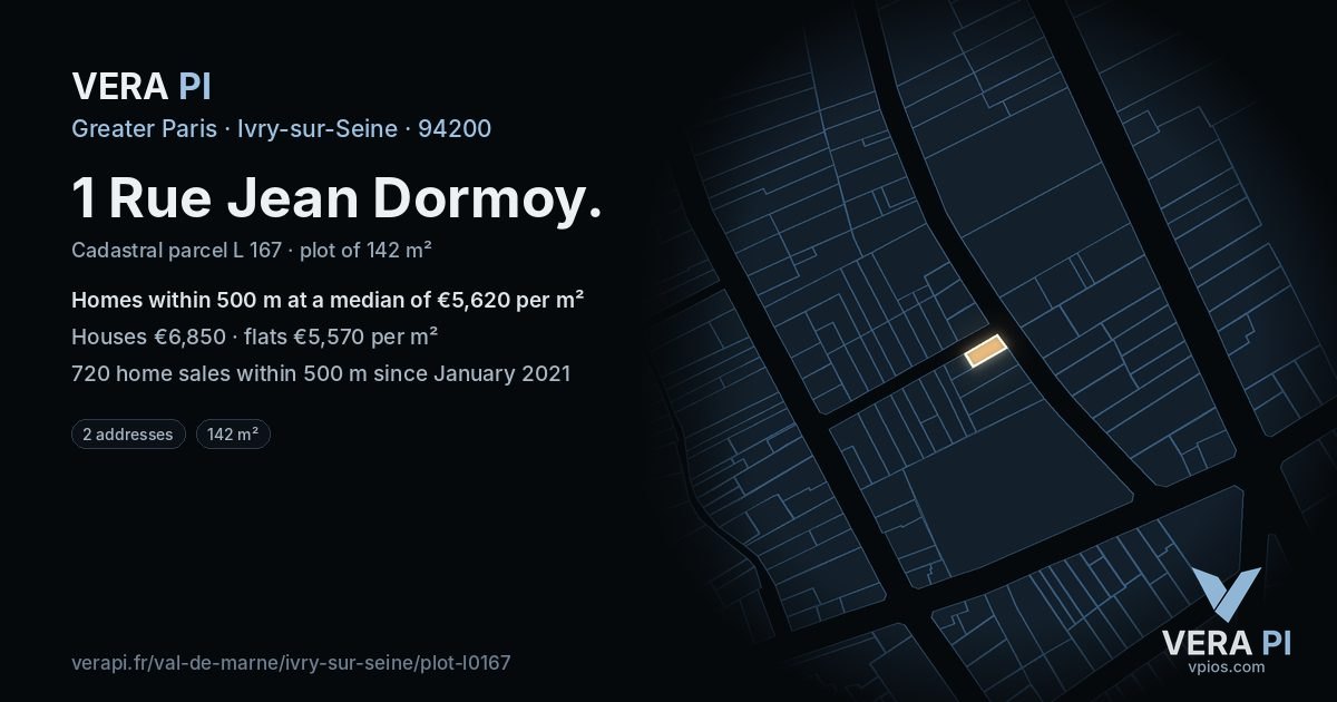 1 Rue Jean Dormoy, Ivry-sur-Seine at night – the plot lit, the parcels around coloured by the prices near them