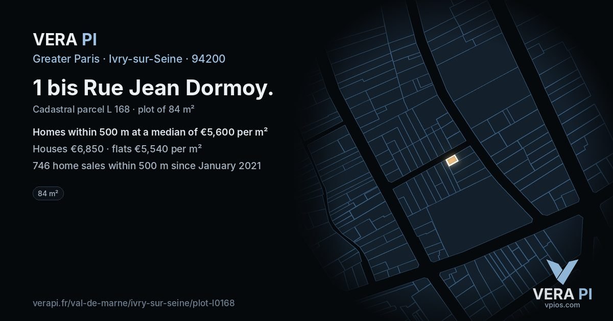 1 bis Rue Jean Dormoy, Ivry-sur-Seine at night – the plot lit, the parcels around coloured by the prices near them