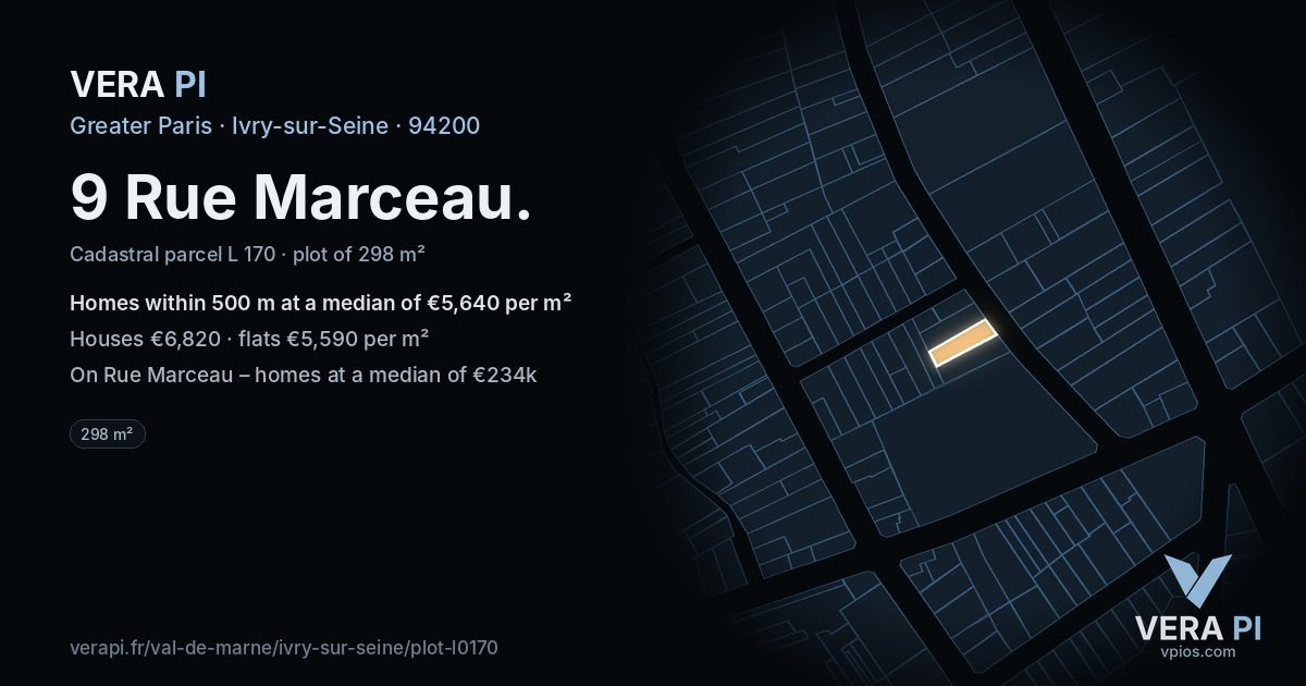 9 Rue Marceau, Ivry-sur-Seine at night – the plot lit, the parcels around coloured by the prices near them