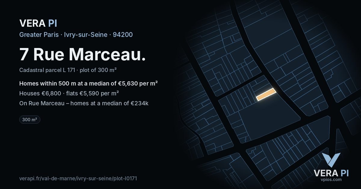 7 Rue Marceau, Ivry-sur-Seine at night – the plot lit, the parcels around coloured by the prices near them