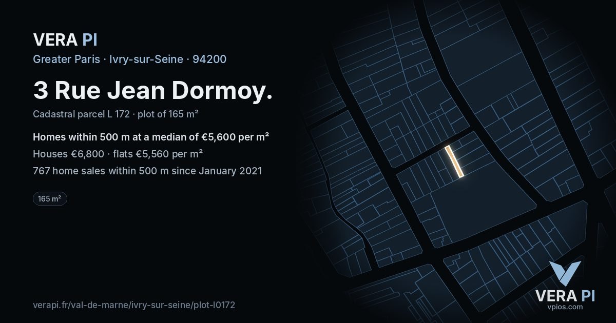 3 Rue Jean Dormoy, Ivry-sur-Seine at night – the plot lit, the parcels around coloured by the prices near them