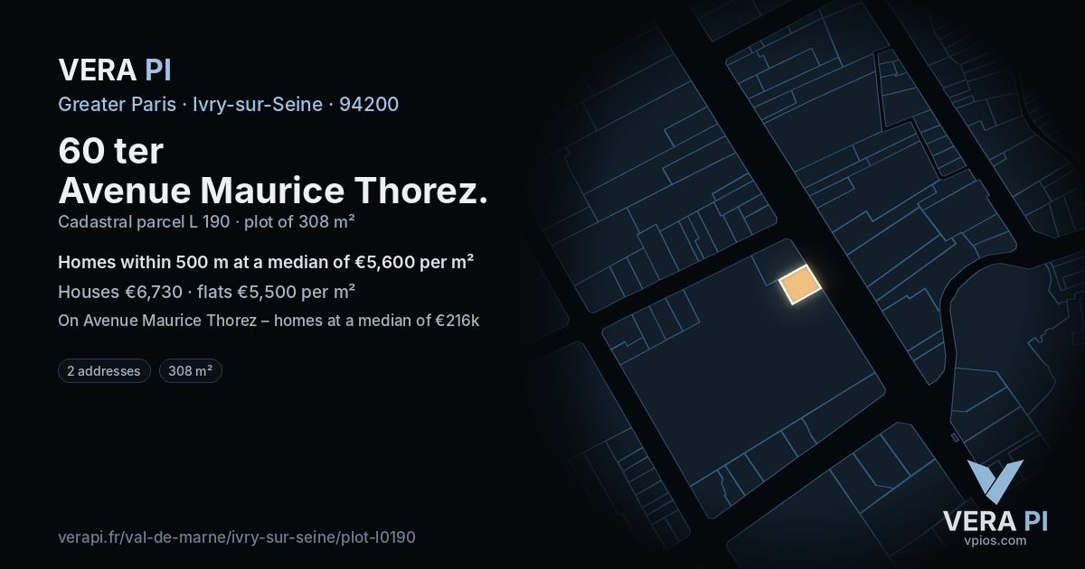 60 ter Avenue Maurice Thorez, Ivry-sur-Seine at night – the plot lit, the parcels around coloured by the prices near them