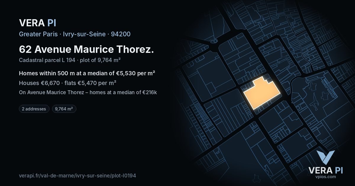 62 Avenue Maurice Thorez, Ivry-sur-Seine at night – the plot lit, the parcels around coloured by the prices near them