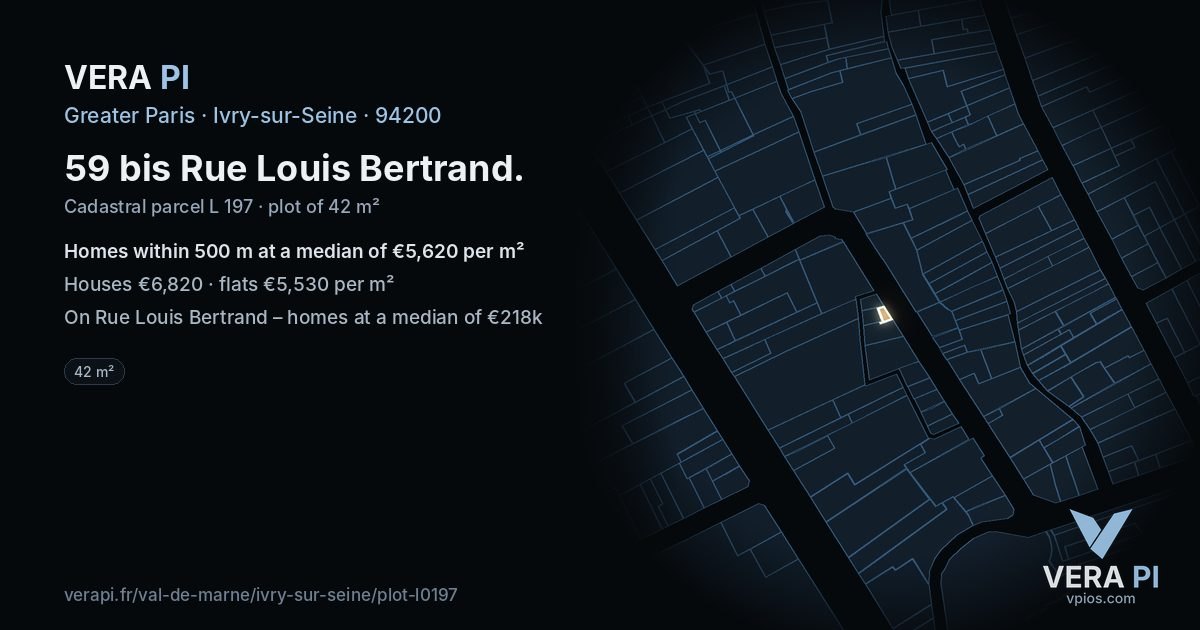 59 bis Rue Louis Bertrand, Ivry-sur-Seine at night – the plot lit, the parcels around coloured by the prices near them