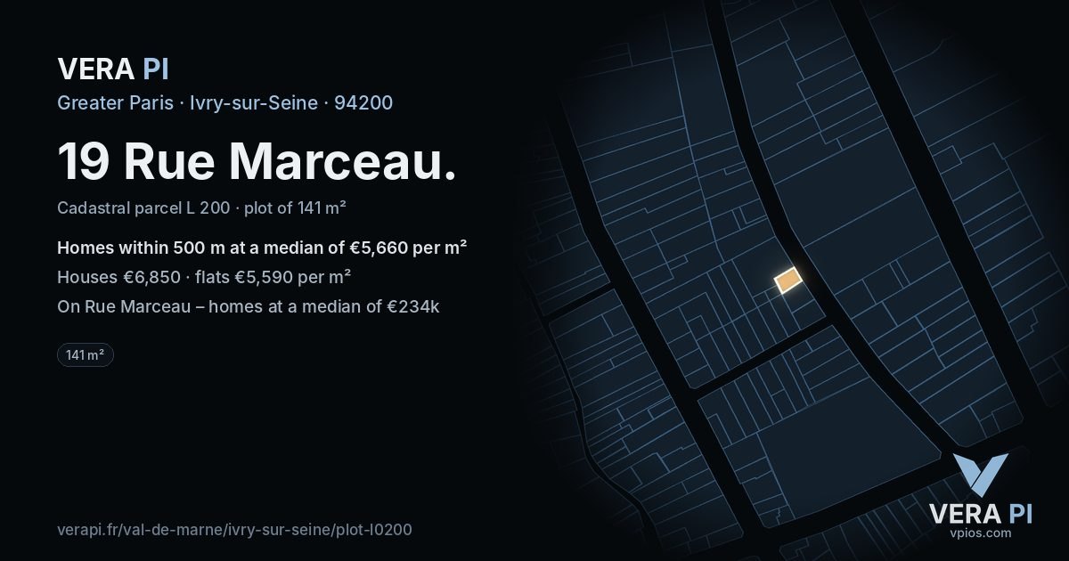19 Rue Marceau, Ivry-sur-Seine at night – the plot lit, the parcels around coloured by the prices near them