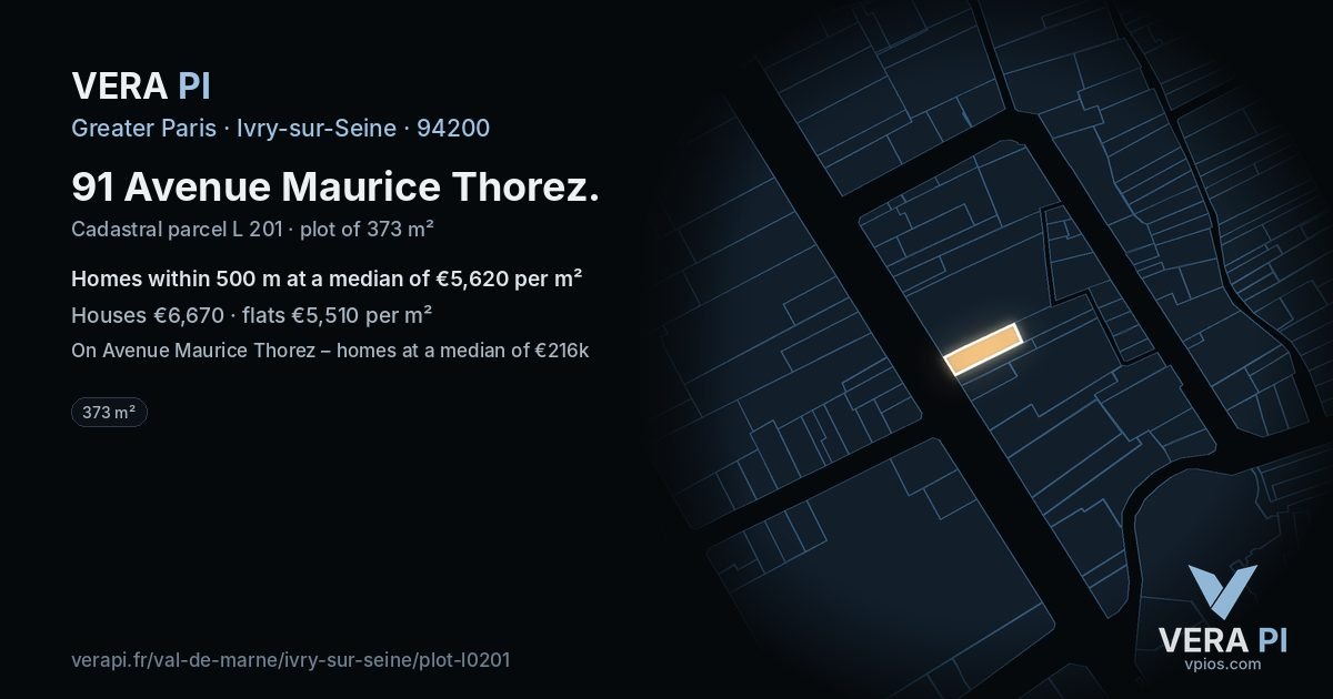 91 Avenue Maurice Thorez, Ivry-sur-Seine at night – the plot lit, the parcels around coloured by the prices near them