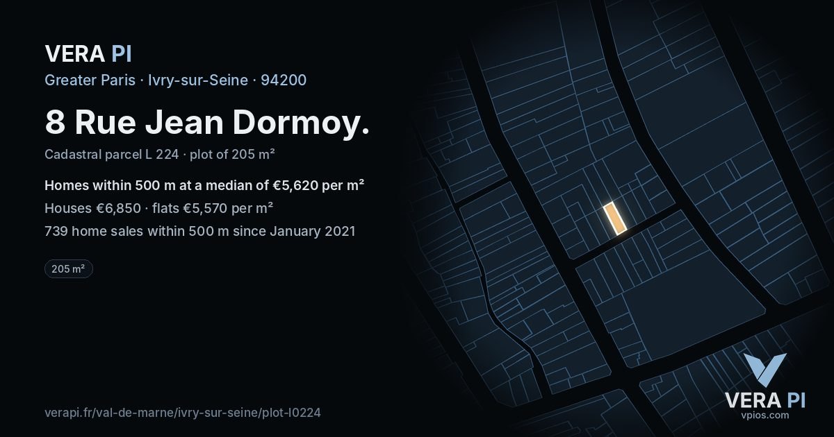 8 Rue Jean Dormoy, Ivry-sur-Seine at night – the plot lit, the parcels around coloured by the prices near them