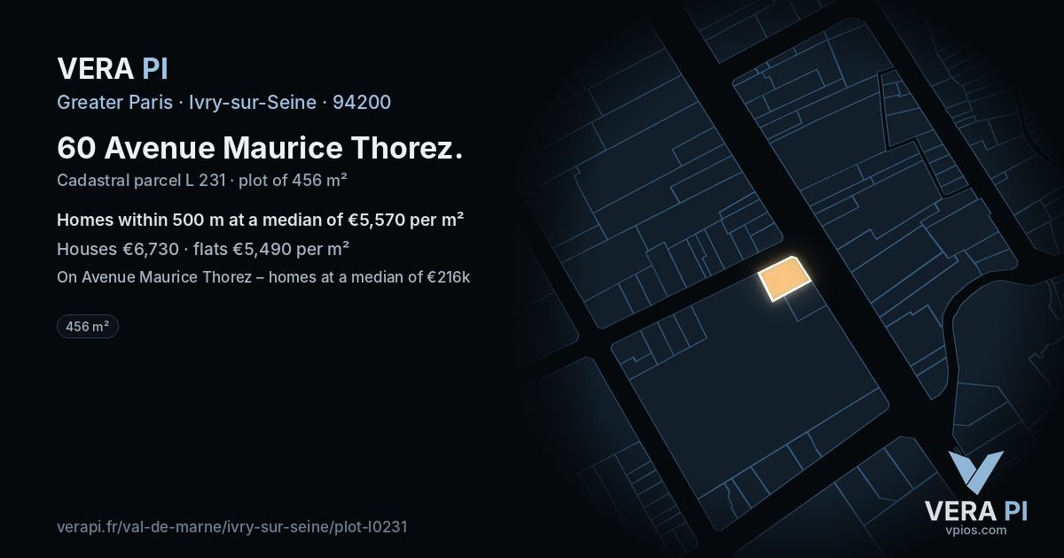 60 Avenue Maurice Thorez, Ivry-sur-Seine at night – the plot lit, the parcels around coloured by the prices near them