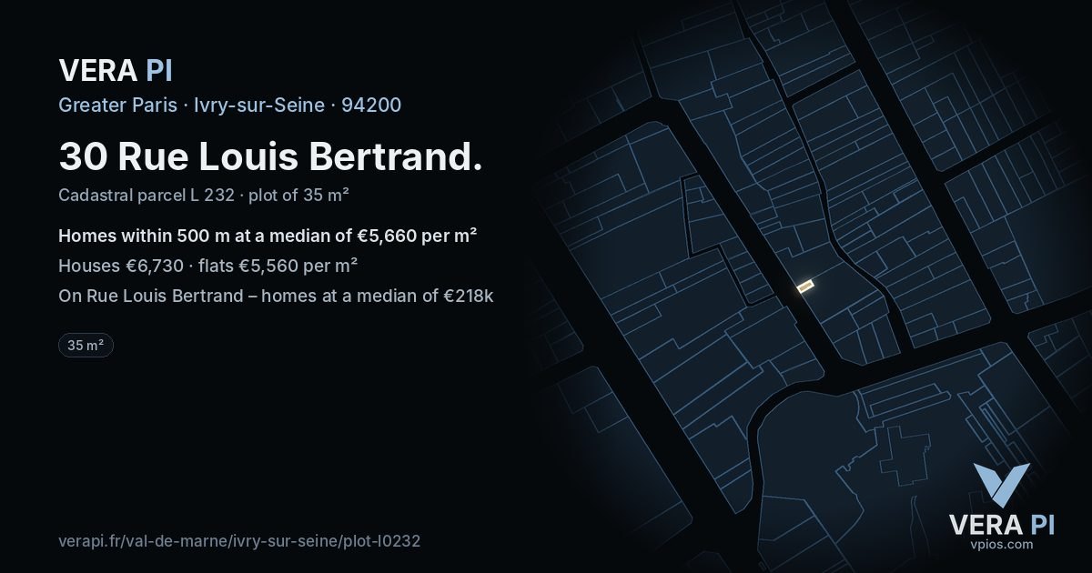 30 Rue Louis Bertrand, Ivry-sur-Seine at night – the plot lit, the parcels around coloured by the prices near them