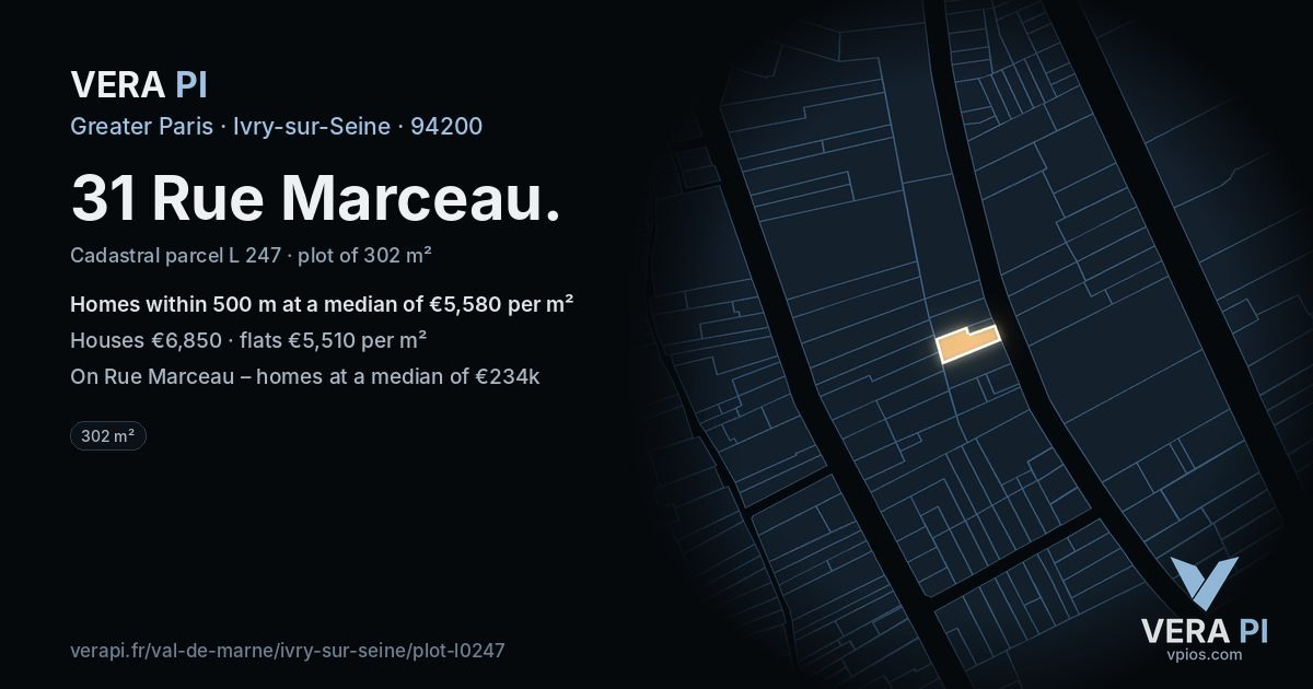 31 Rue Marceau, Ivry-sur-Seine at night – the plot lit, the parcels around coloured by the prices near them