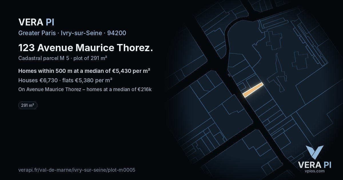 123 Avenue Maurice Thorez, Ivry-sur-Seine at night – the plot lit, the parcels around coloured by the prices near them