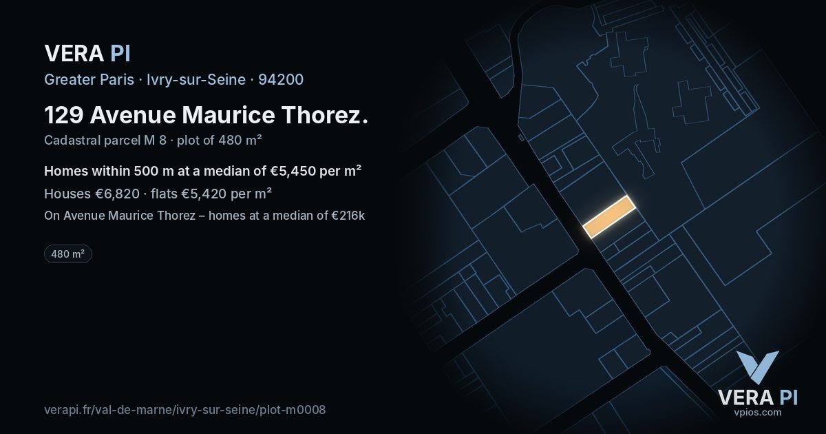 129 Avenue Maurice Thorez, Ivry-sur-Seine at night – the plot lit, the parcels around coloured by the prices near them