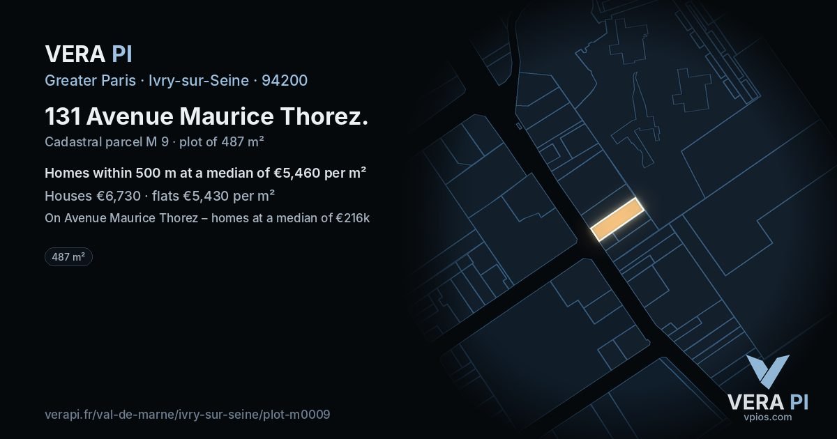 131 Avenue Maurice Thorez, Ivry-sur-Seine at night – the plot lit, the parcels around coloured by the prices near them
