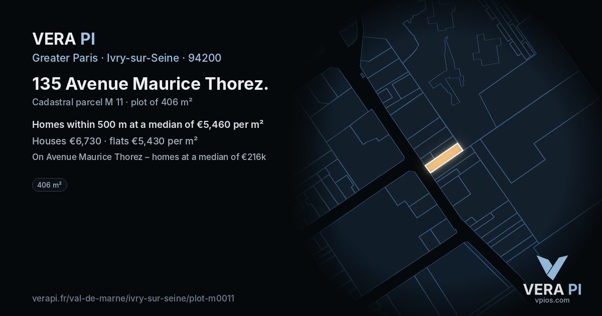 135 Avenue Maurice Thorez, Ivry-sur-Seine at night – the plot lit, the parcels around coloured by the prices near them