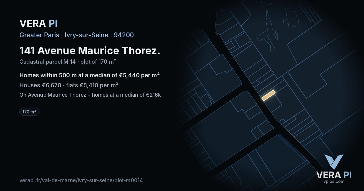 141 Avenue Maurice Thorez, Ivry-sur-Seine at night – the plot lit, the parcels around coloured by the prices near them