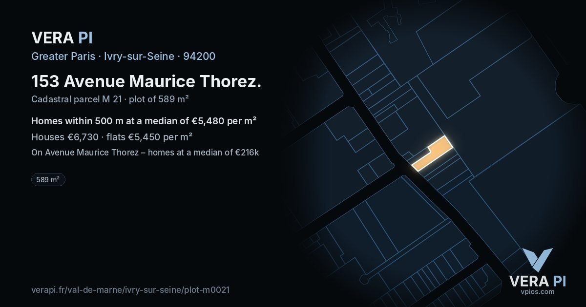 153 Avenue Maurice Thorez, Ivry-sur-Seine at night – the plot lit, the parcels around coloured by the prices near them