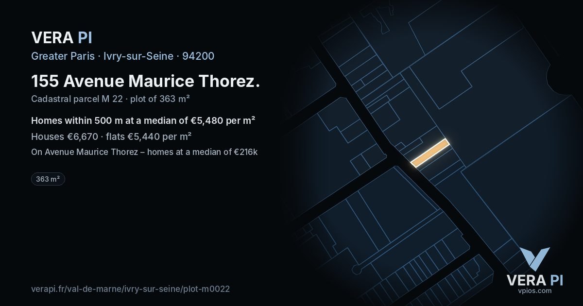 155 Avenue Maurice Thorez, Ivry-sur-Seine at night – the plot lit, the parcels around coloured by the prices near them