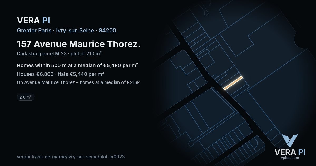 157 Avenue Maurice Thorez, Ivry-sur-Seine at night – the plot lit, the parcels around coloured by the prices near them
