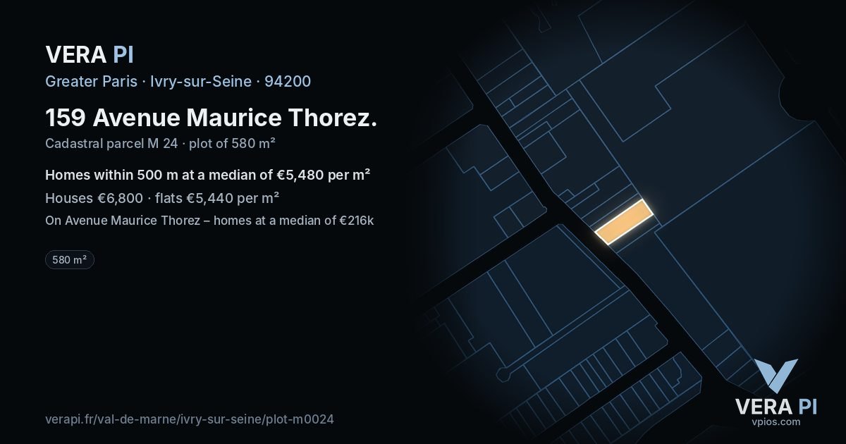 159 Avenue Maurice Thorez, Ivry-sur-Seine at night – the plot lit, the parcels around coloured by the prices near them