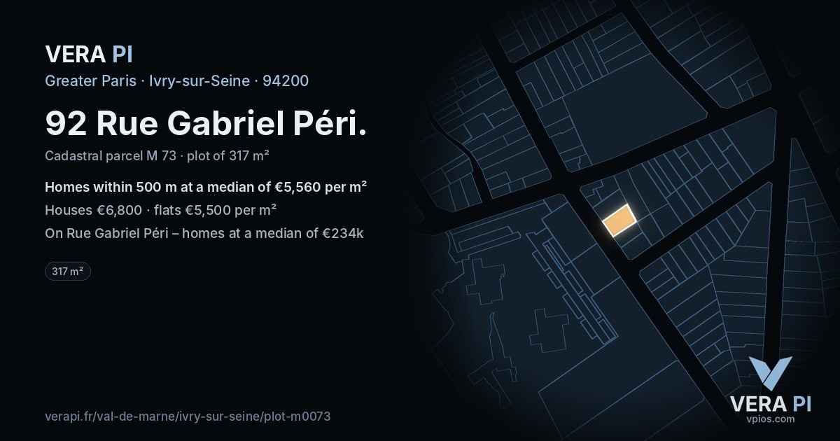 92 Rue Gabriel Péri, Ivry-sur-Seine at night – the plot lit, the parcels around coloured by the prices near them