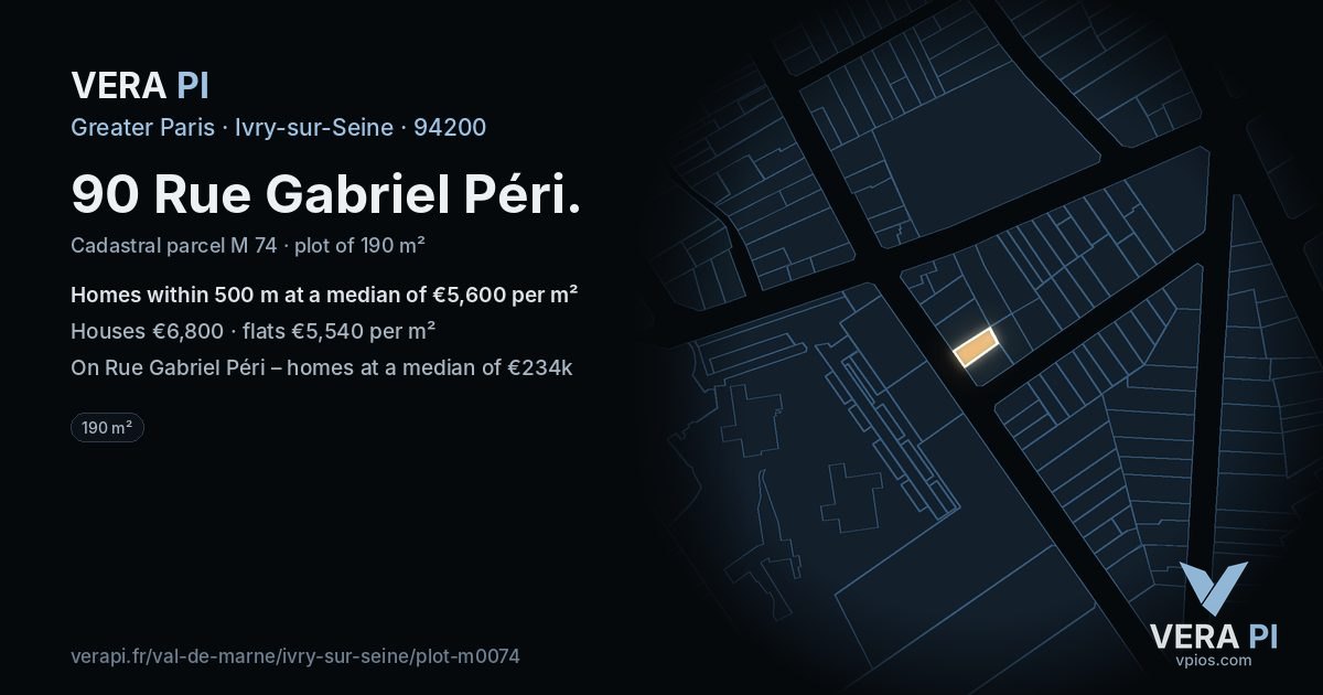 90 Rue Gabriel Péri, Ivry-sur-Seine at night – the plot lit, the parcels around coloured by the prices near them